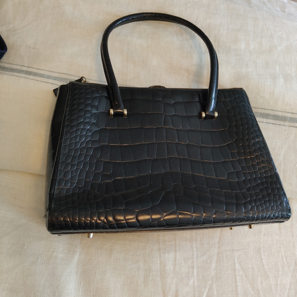 Furla Black Croc-Patterned Leather Handbag.Authentic.